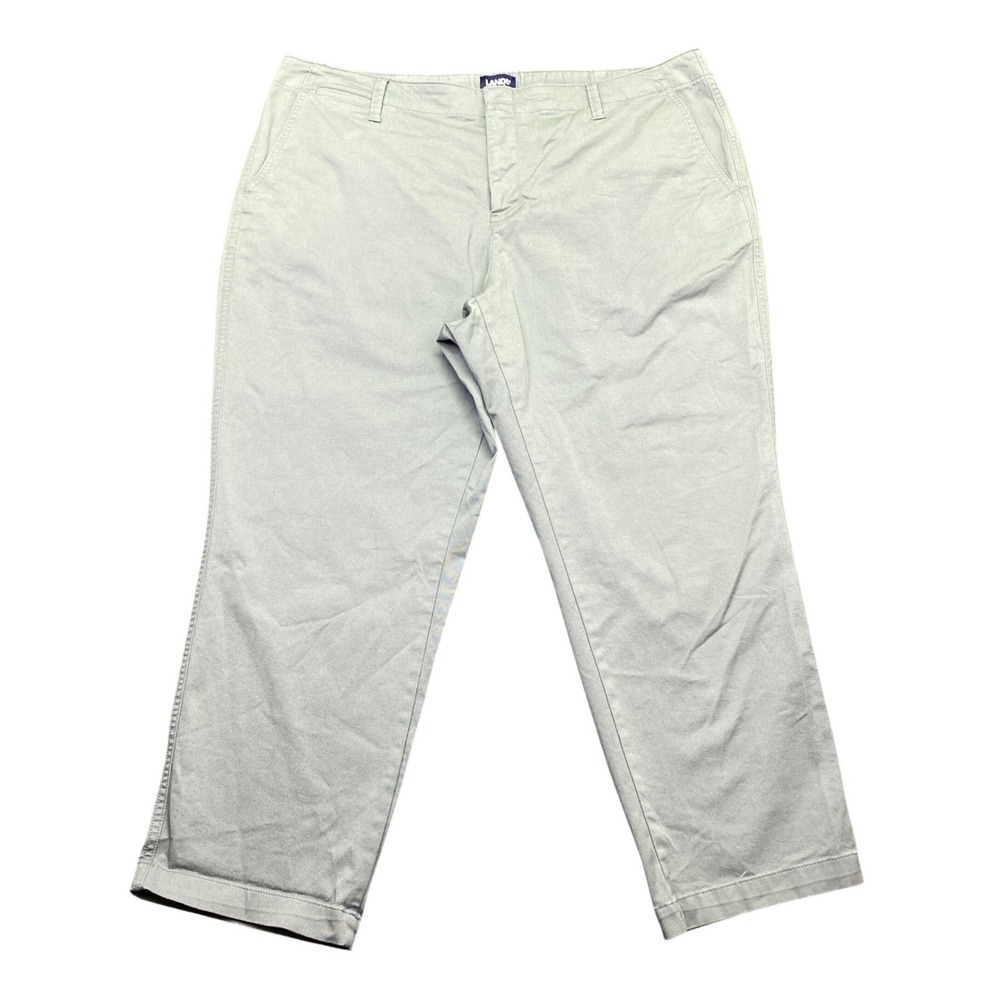 Lands End Womens 18P Sage Green Chino Pants Cotton Stretch Petite 10332